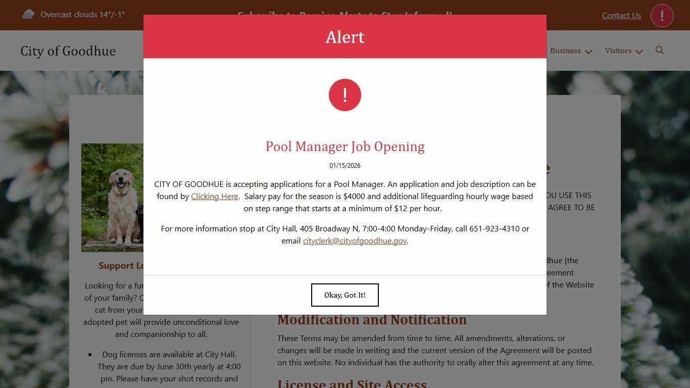 Terms | City of Goodhue