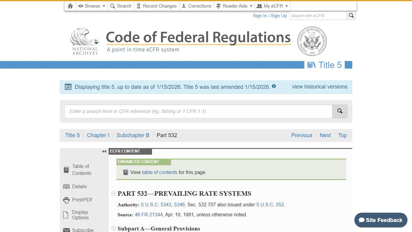 eCFR :: 5 CFR Part 532 -- Prevailing Rate Systems